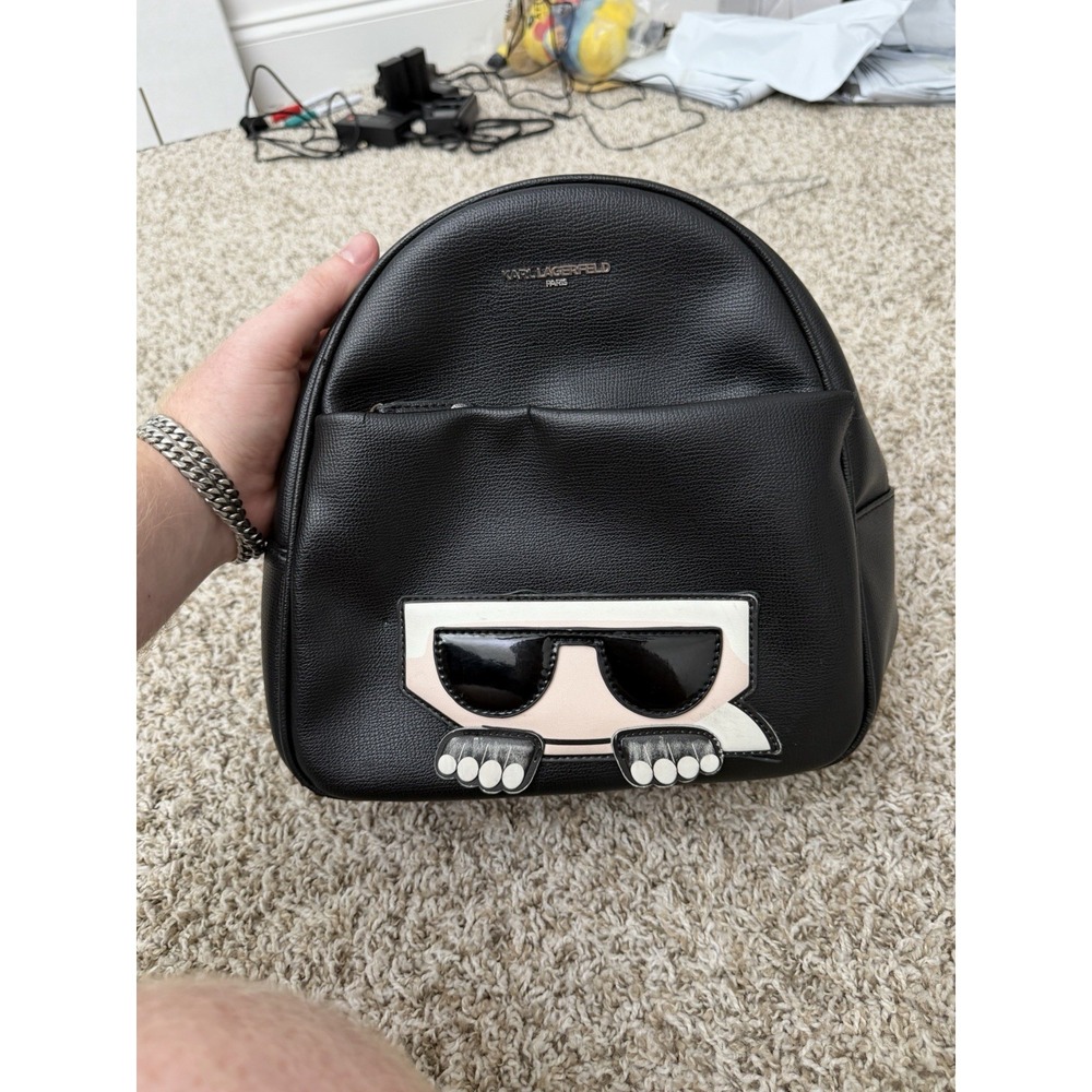 Karl Lagerfeld Paris Medium Backpack Black Leather SOLID CONDITION